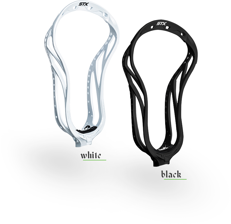 side by side image of the duel ii stx mens lacrosse heads in white and black