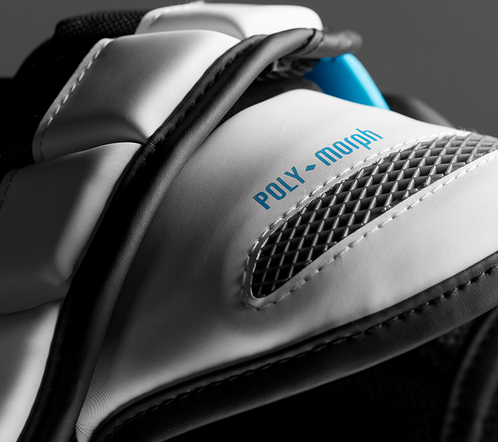 closeup view of the surgeon 700 stx mens ice hockey shoulder pad featuring poly morph technology